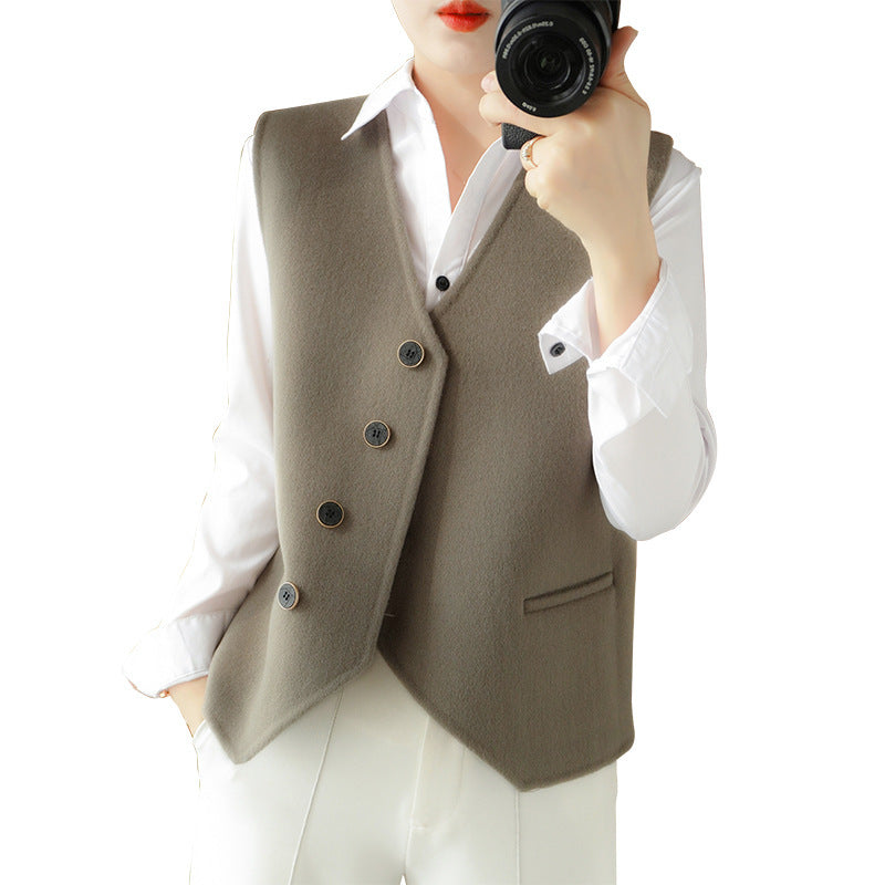 Ladies Tailored Wool Blend Vest with Asymmetrical Button Placket Chichicherry