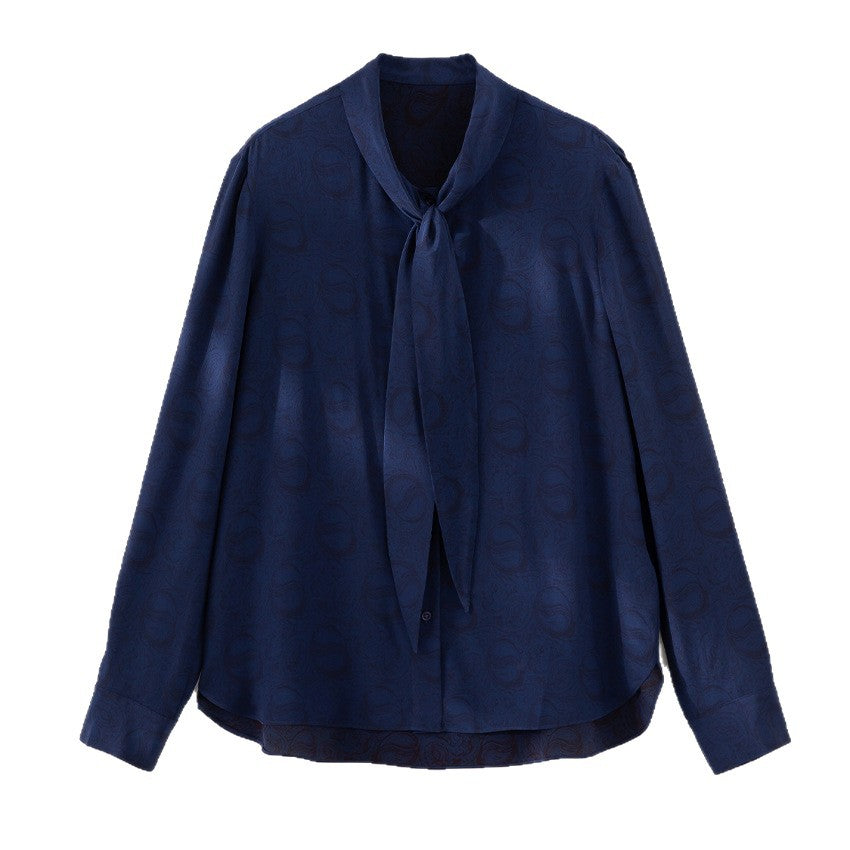 Women's blouse with bow collar and subtle jacquard texture Chichicherry