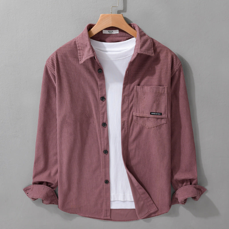 Men's Textured Shirt-Over Shirt with Chest Pocket, Button Placket and Waffle Structure Chichicherry