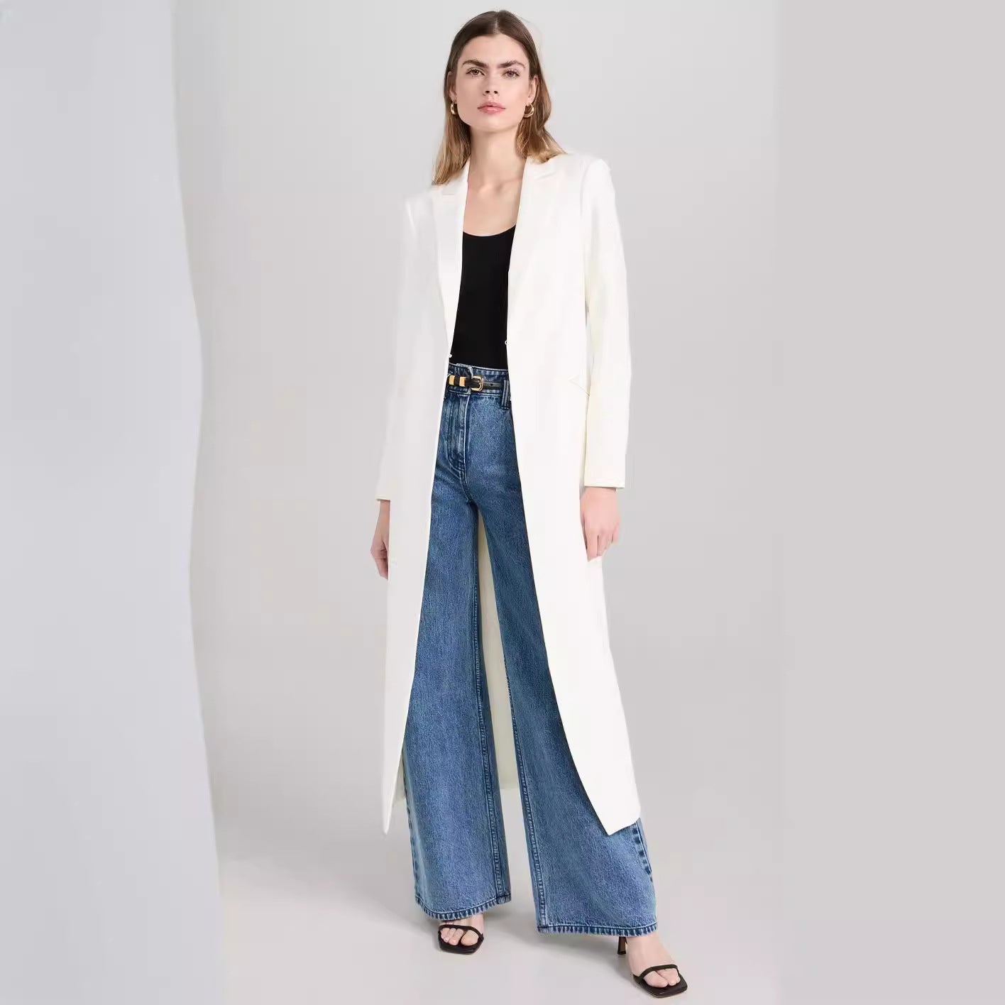 Women's Longline Blazer Coat with Open Front Slit and Slim Silhouette Chichicherry
