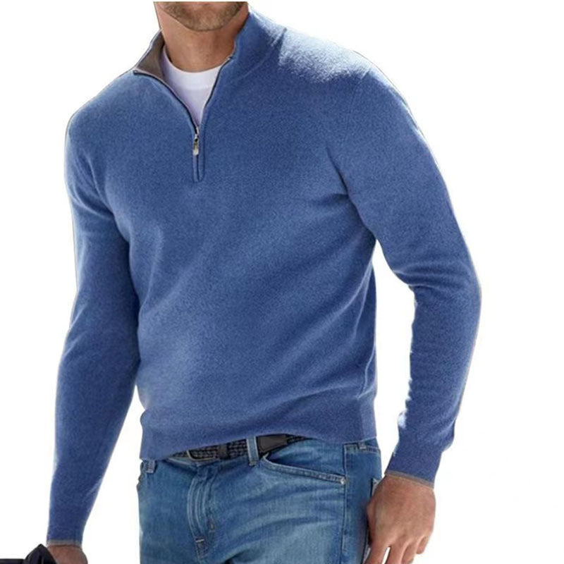 Men's Fine Knit Sweater with Short Zipper and Troyer Collar Chichicherry