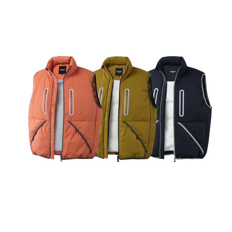 Unisex Padded Stand-Up Collar Vest with Wind and Water-Repellent Surface, Contrast Piping, and Multiple Pockets Chichicherry