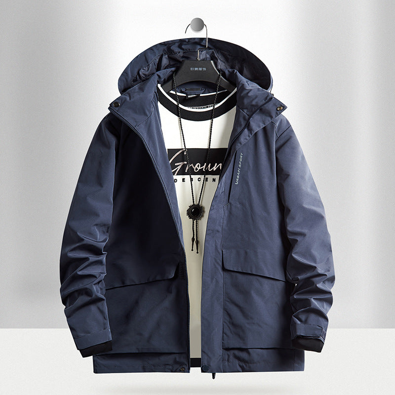 Men's waterproof city outdoor jacket with hood, concealed zipper and cargo pockets Chichicherry