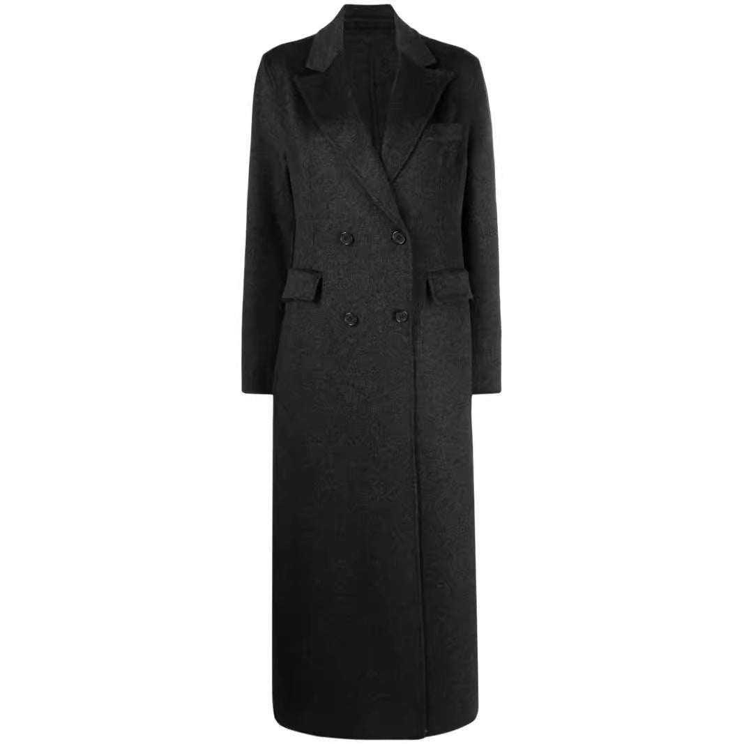 Ladies Double-breasted Maxi Coat made of Wool Blend with Tailored Fit Chichicherry