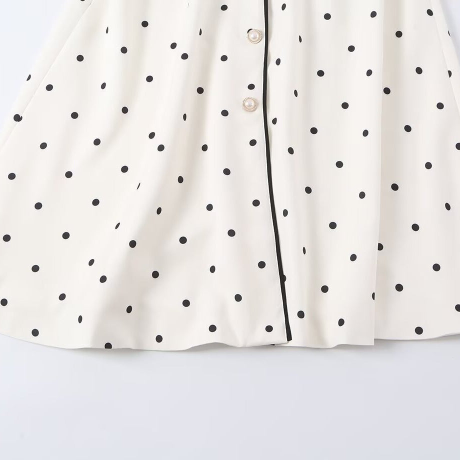Women's midi shirt dress with polka dots, contrast piping, and waist belt Chichicherry
