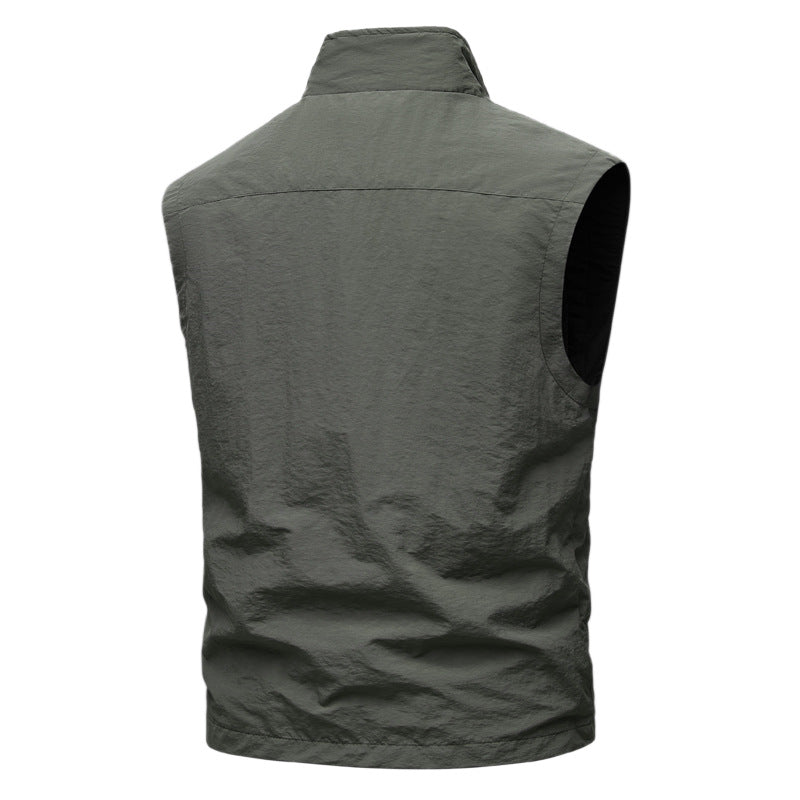 Men's Lightweight Technical Utility Vest with Standing Collar and Water-Repellent Zipper Pockets Chichicherry