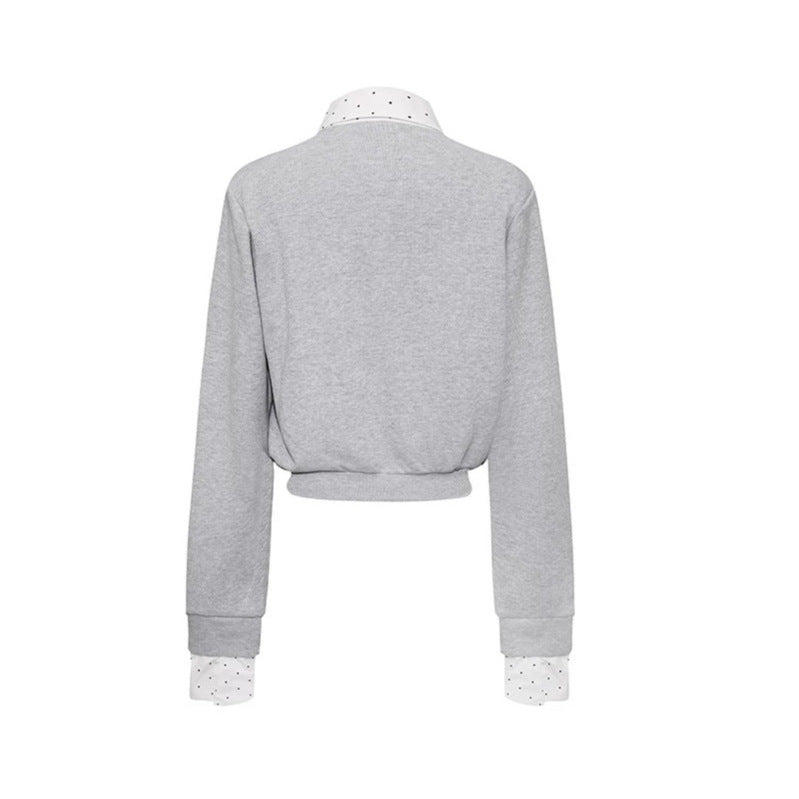 Women's button sweatshirt jacket with inserted shirt collar and cuffs Chichicherry