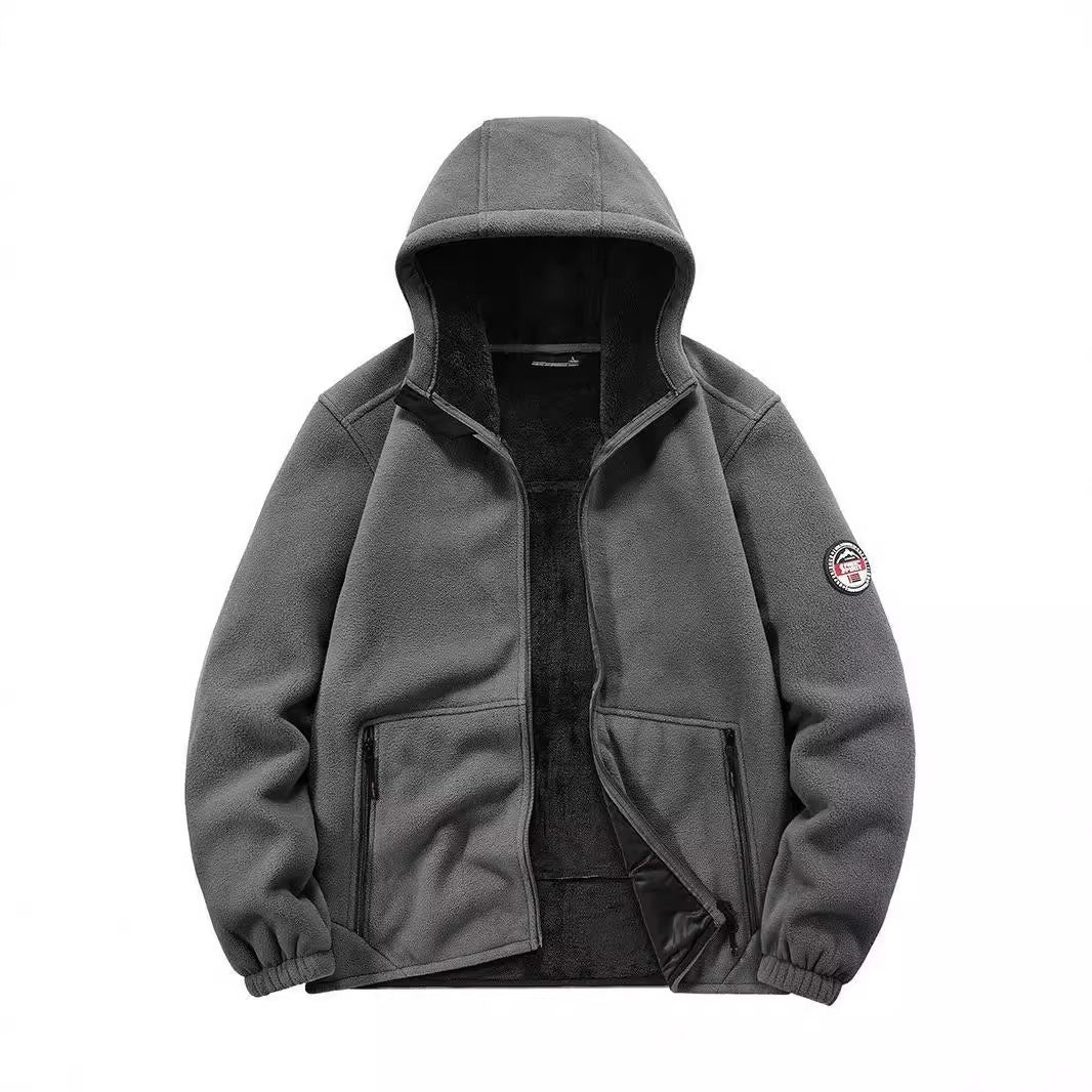 Men's Insulated Fleece Hoodie Jacket with Sherpa Lining and Two-Way Zipper Chichicherry