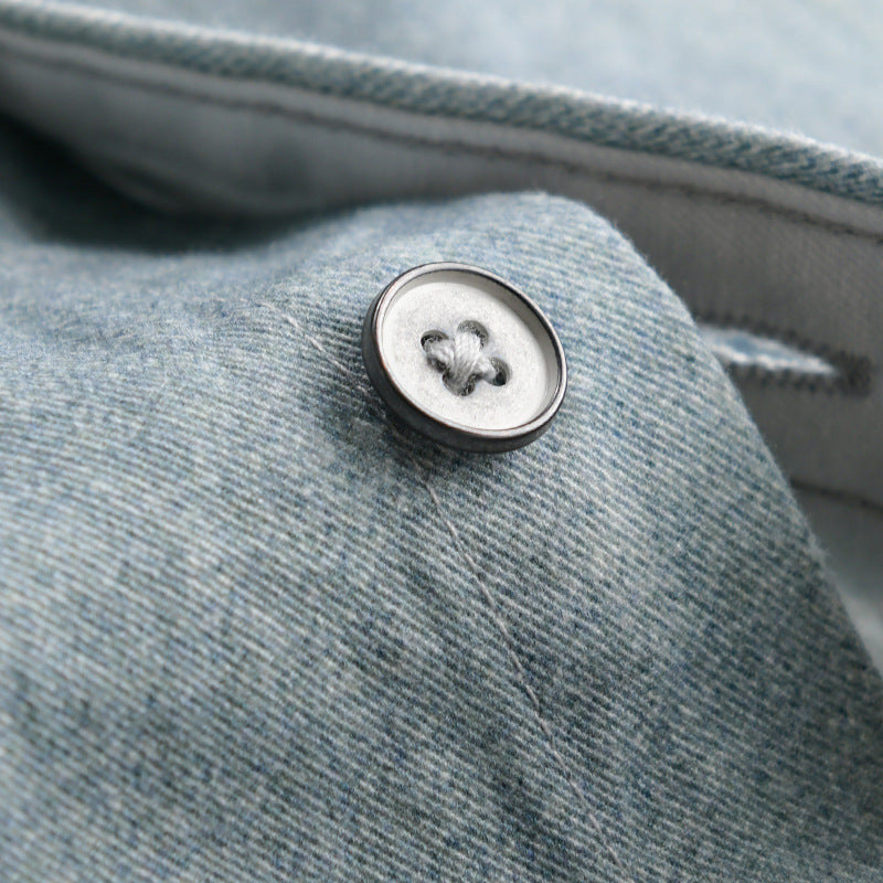 Men's Denim Overshirt with Used Effect and Chest Pocket Chichicherry