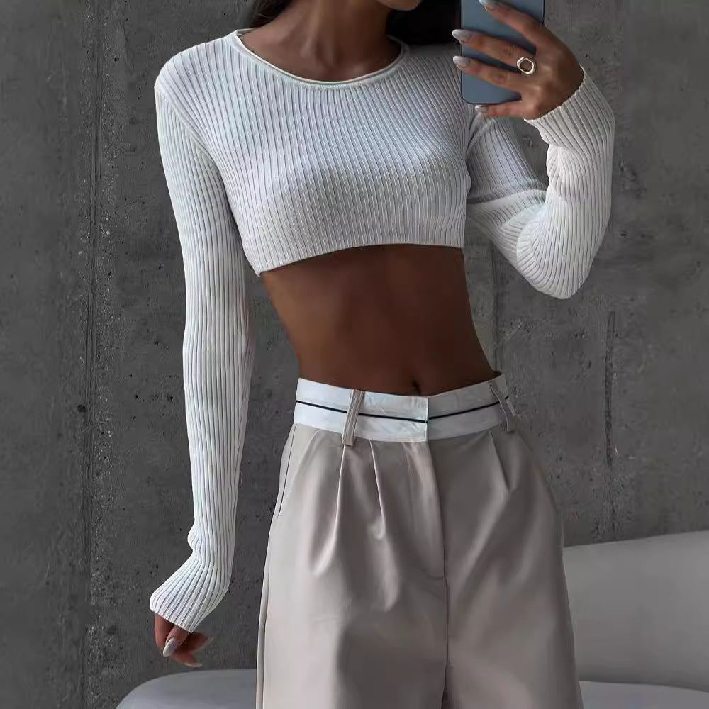 Damen Hochtaillierte weite Bundfaltenhose mit Kontrastbund Chichicherry