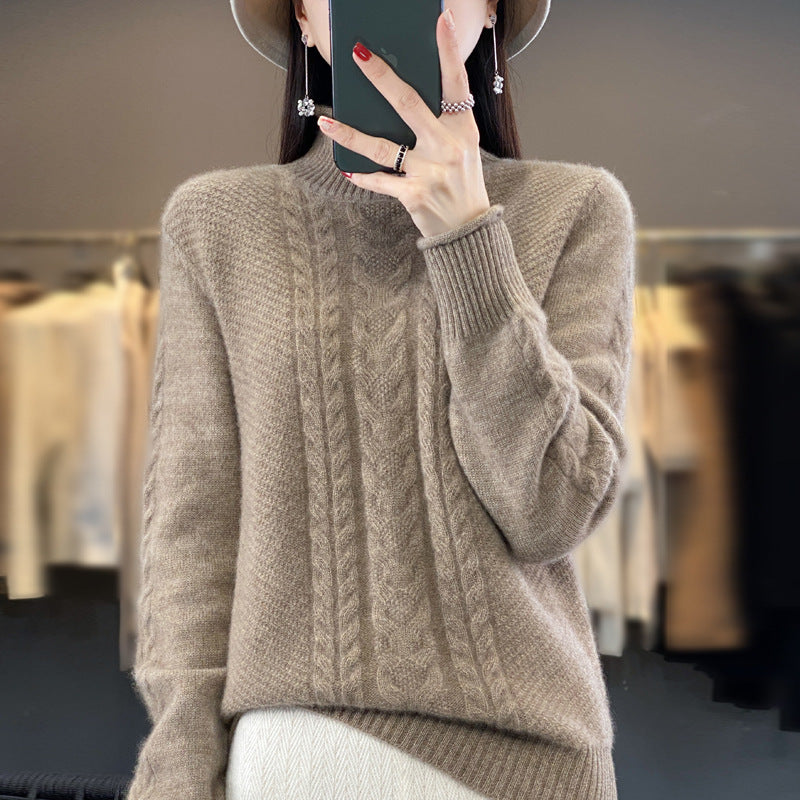Women's Soft Cable Knit Mock Neck Sweater with Cashmere-like Feel and Extended Ribbed Cuffs Chichicherry
