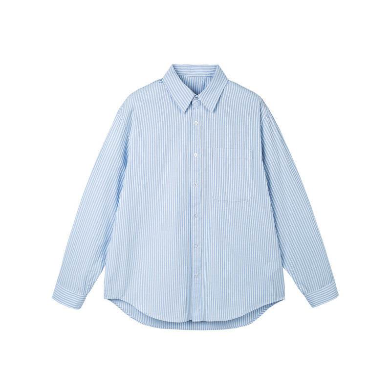 Women's oversized shirt with fine stripes, breast pocket, and rounded hem Chichicherry