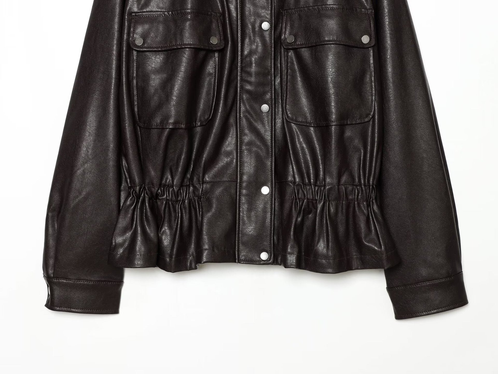 Women’s cropped jacket in oversized look made of faux leather with drawstring waist Chichicherry