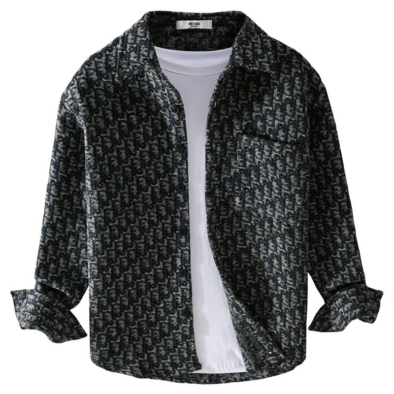Men's Structured Jacquard Overshirt with Chest Pocket and Relaxed Fit Chichicherry