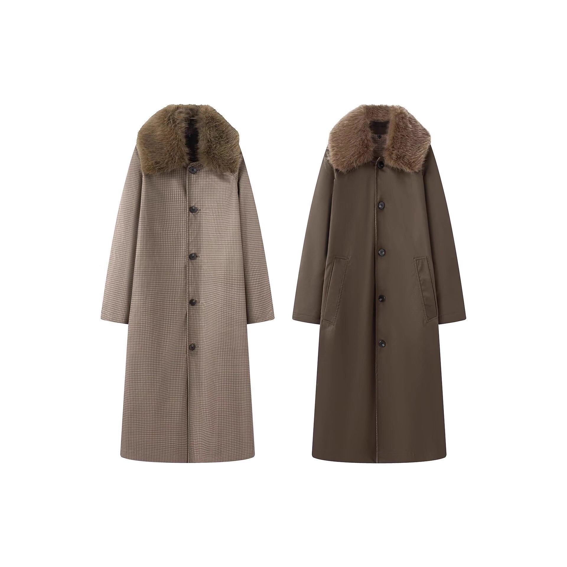 Women's longer Oversize wool coat with removable faux fur collar and side inset pockets Chichicherry