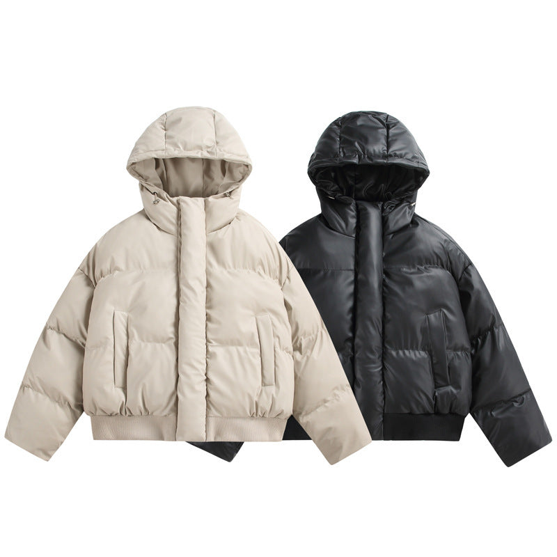 Women's Cropped Insulating Puffer Jacket in Boxy Cut with Voluminous Hood, Stand Collar and Ribbed Cuff Chichicherry