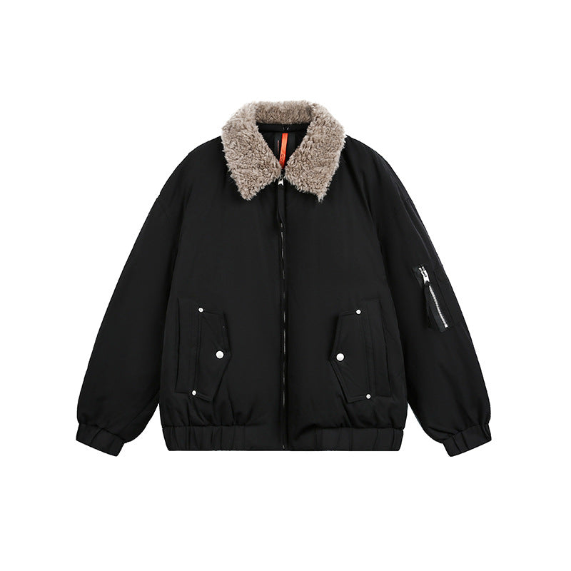Men's Lined Bomber Jacket with Teddy Collar and Utility Pockets Chichicherry