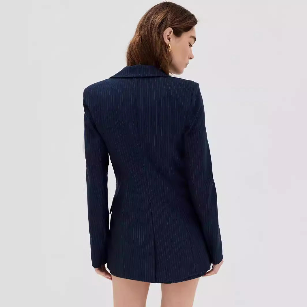 Women's mini blazer dress in pinstripe tailoring with deep shawl collar Chichicherry