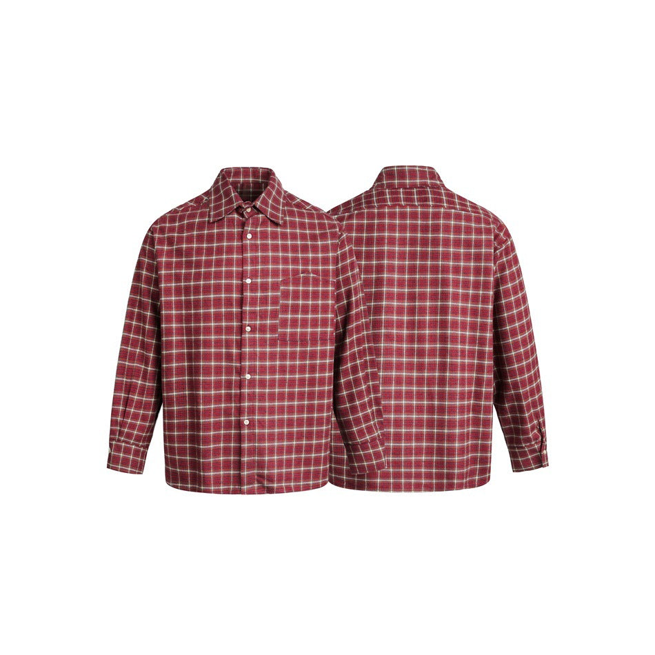 Men's Checked Flannel Shirt Jacket in Oversized Boxy Cut with Chest Pocket Chichicherry