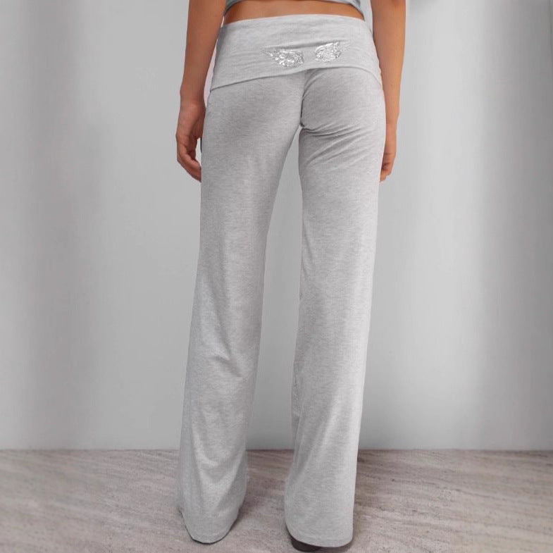 Women Wide Palazzo Yoga Pants with High Cuffed Waistband Chichicherry