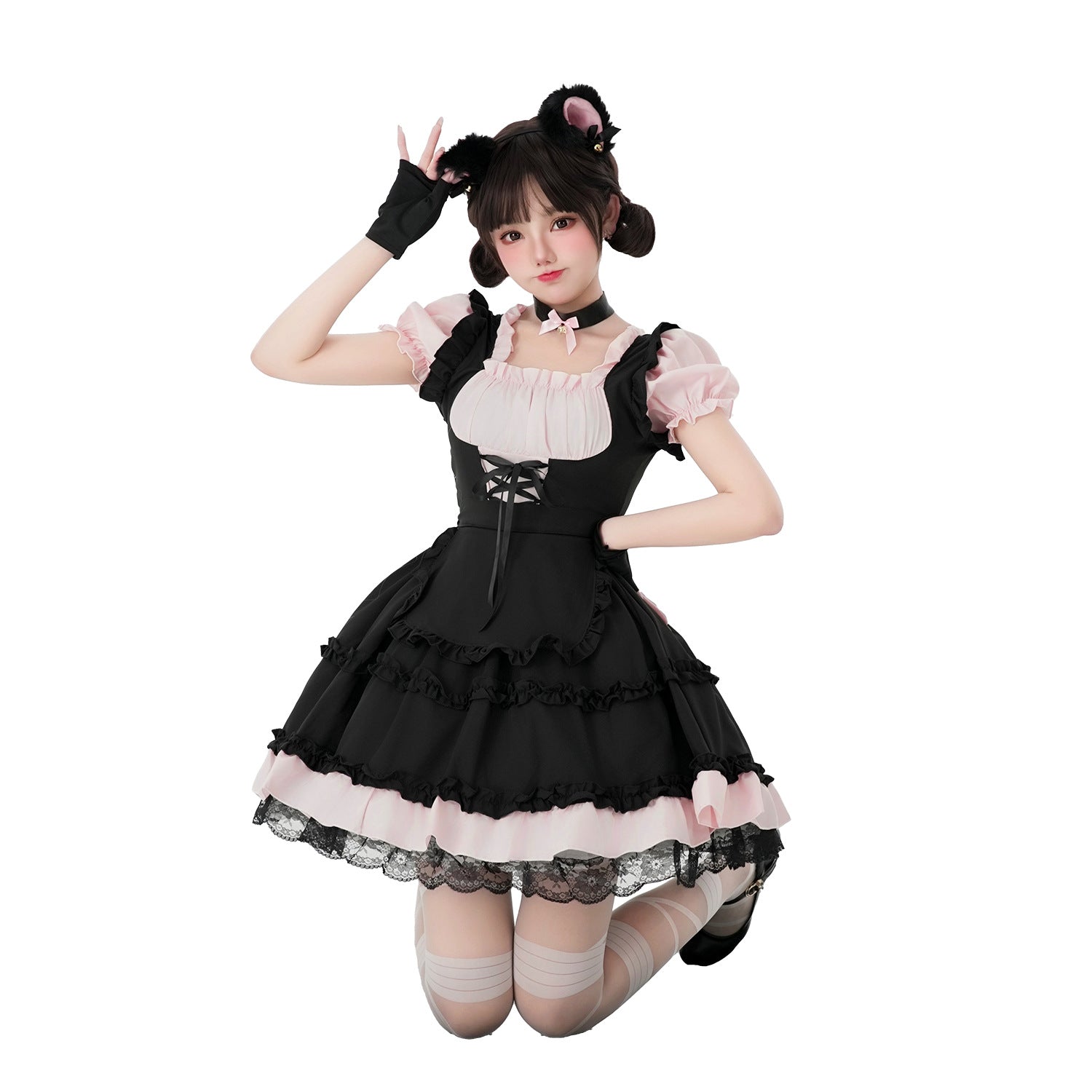 Women's playful cat costume dress with ruffle details and accessories Chichicherry