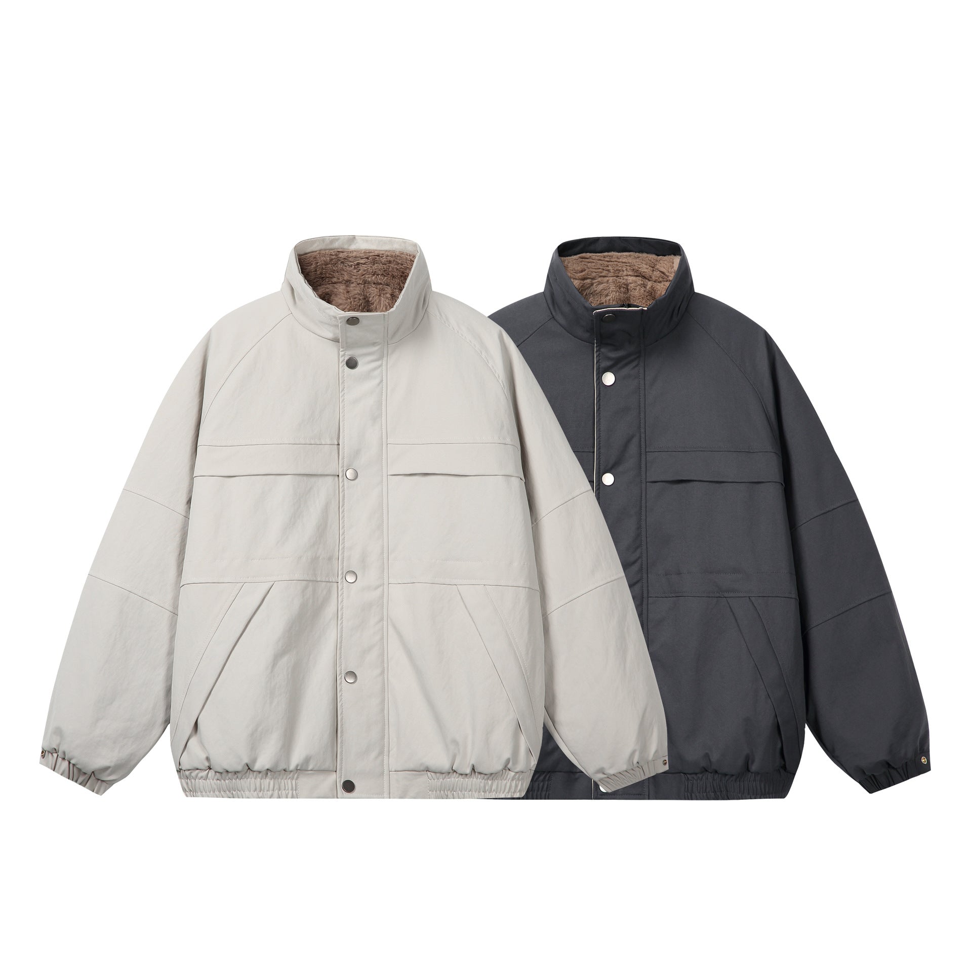 Unisex Short Cut Boxy Puffer Jacket with High Collar and Teddy Lining Chichicherry