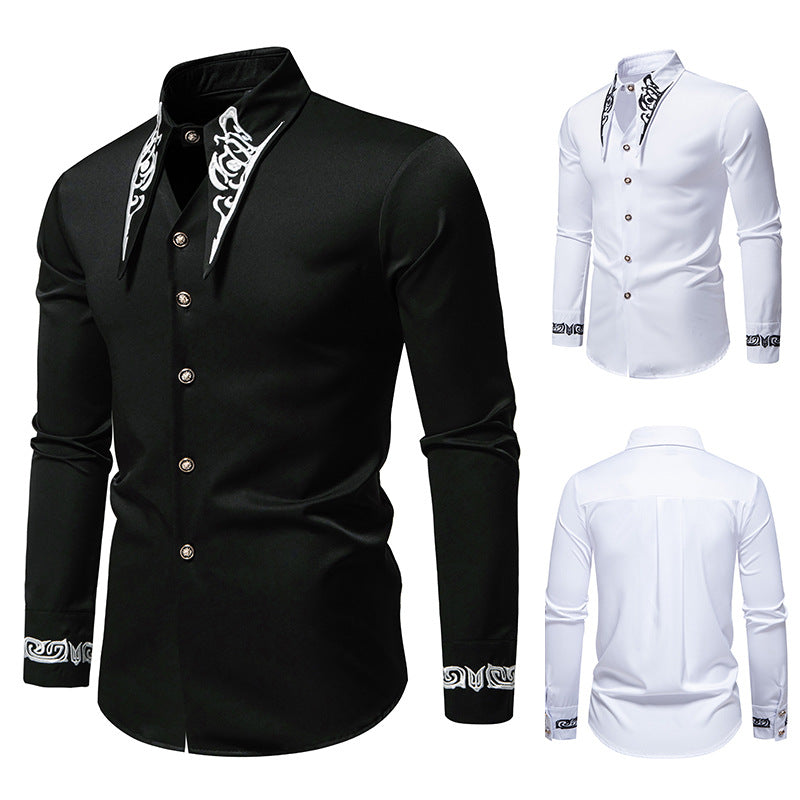 Men's Slim-Fit Business Shirt with Embroidery on the Collar and Cuffs Chichicherry