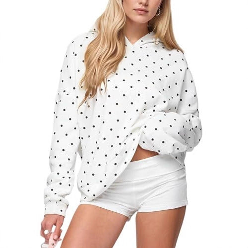 Women Polka Dot Oversized Hoodie with Kangaroo Pocket Chichicherry