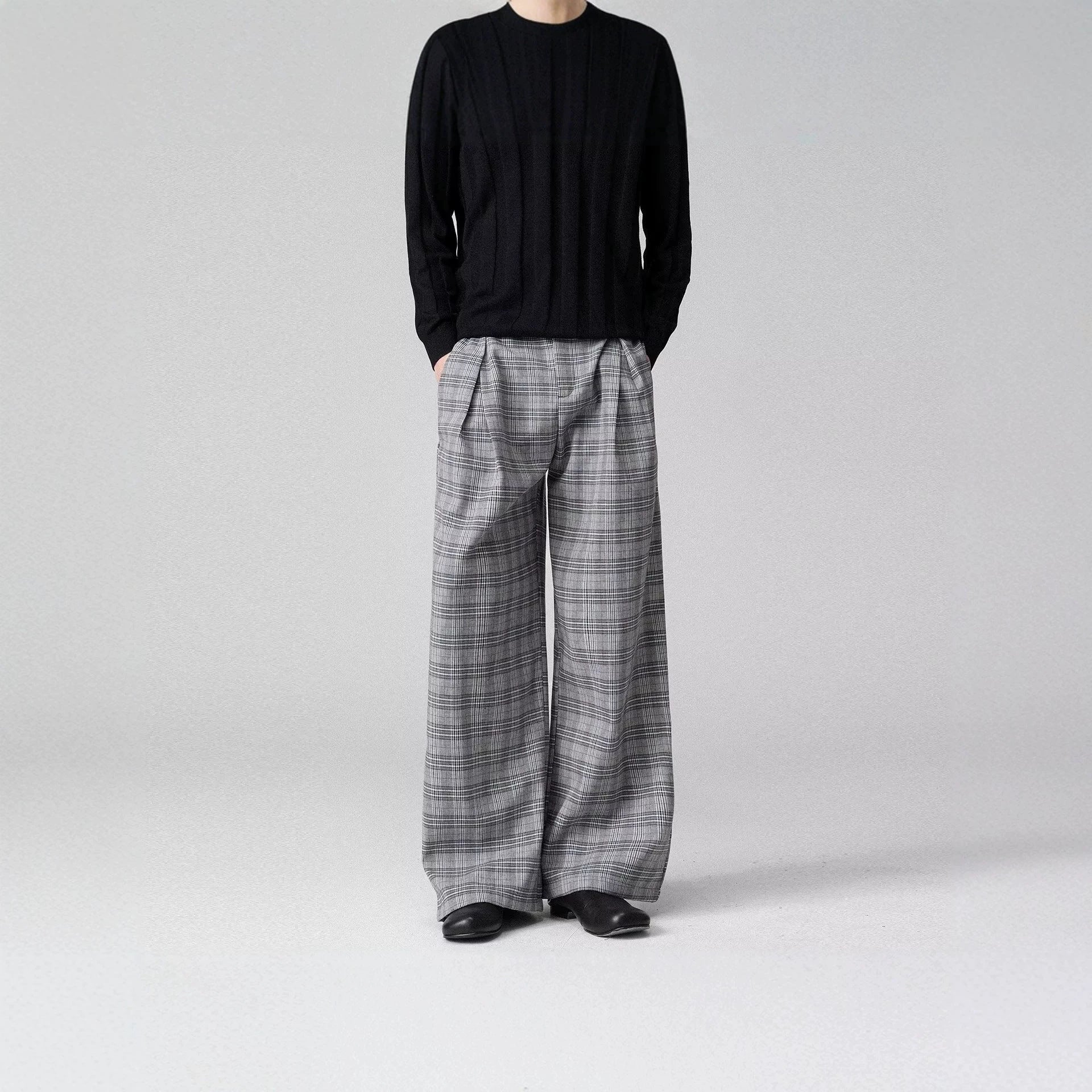 Men's Wide-Cut Checked Carrot Pants Chichicherry