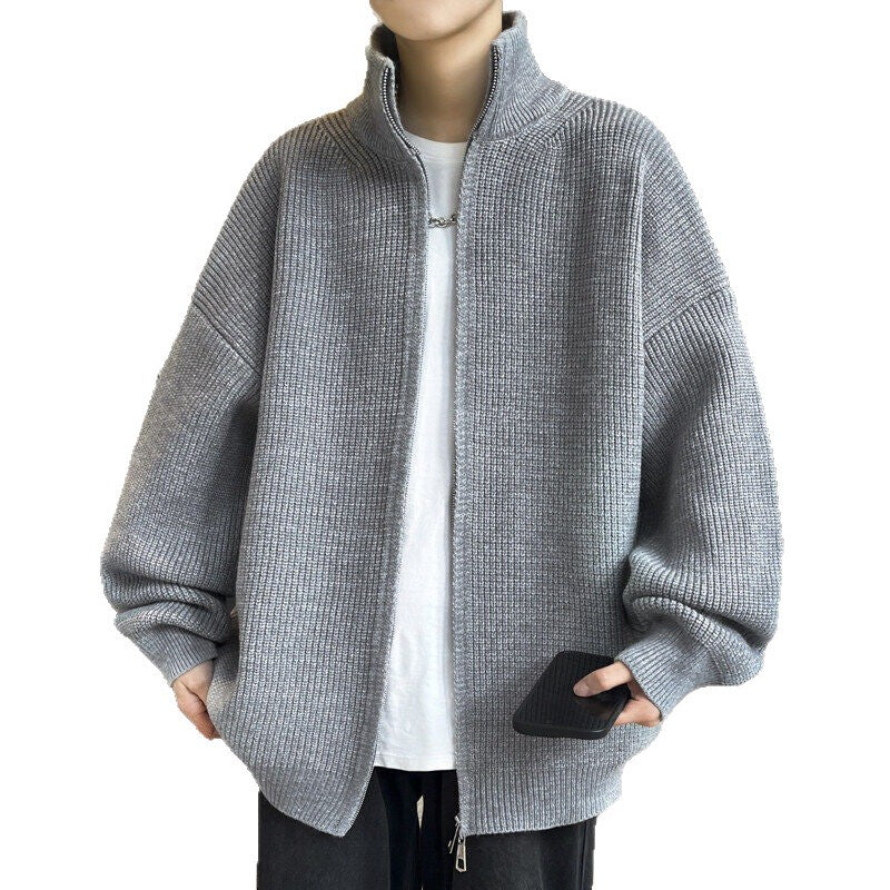 Unisex Oversized Strick-Zipjacke mit Stehkragen und Rippbündchen Chichicherry