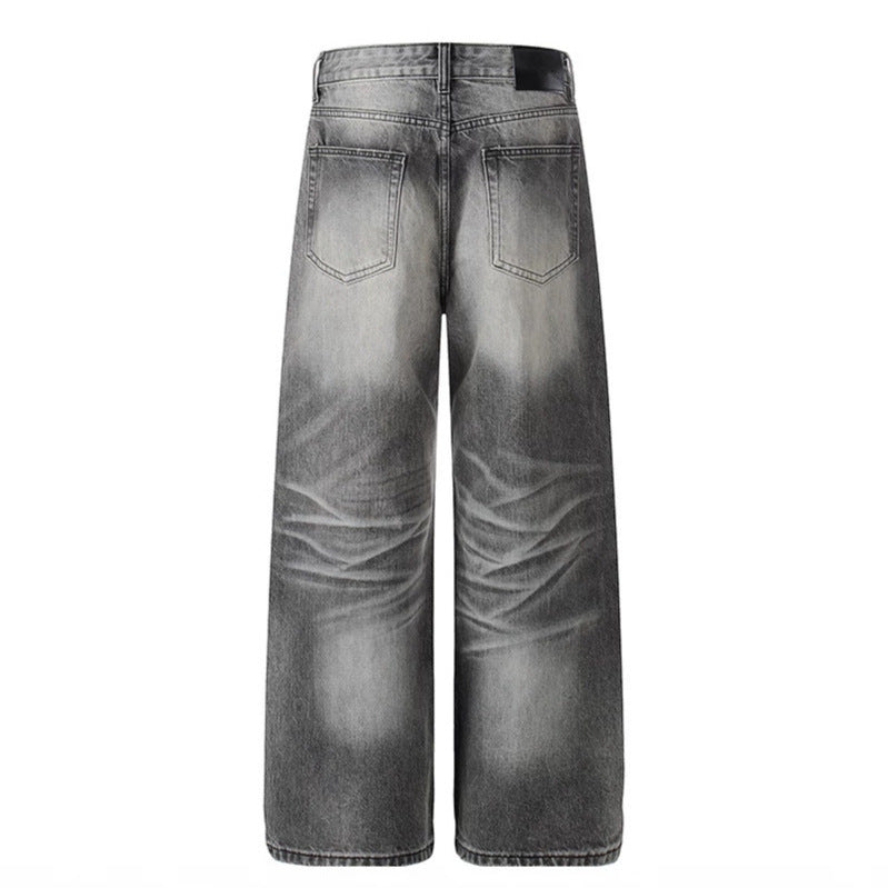 Ladies High-Waisted Wide-Leg Denim Pants with Used-Fade Effect Chichicherry