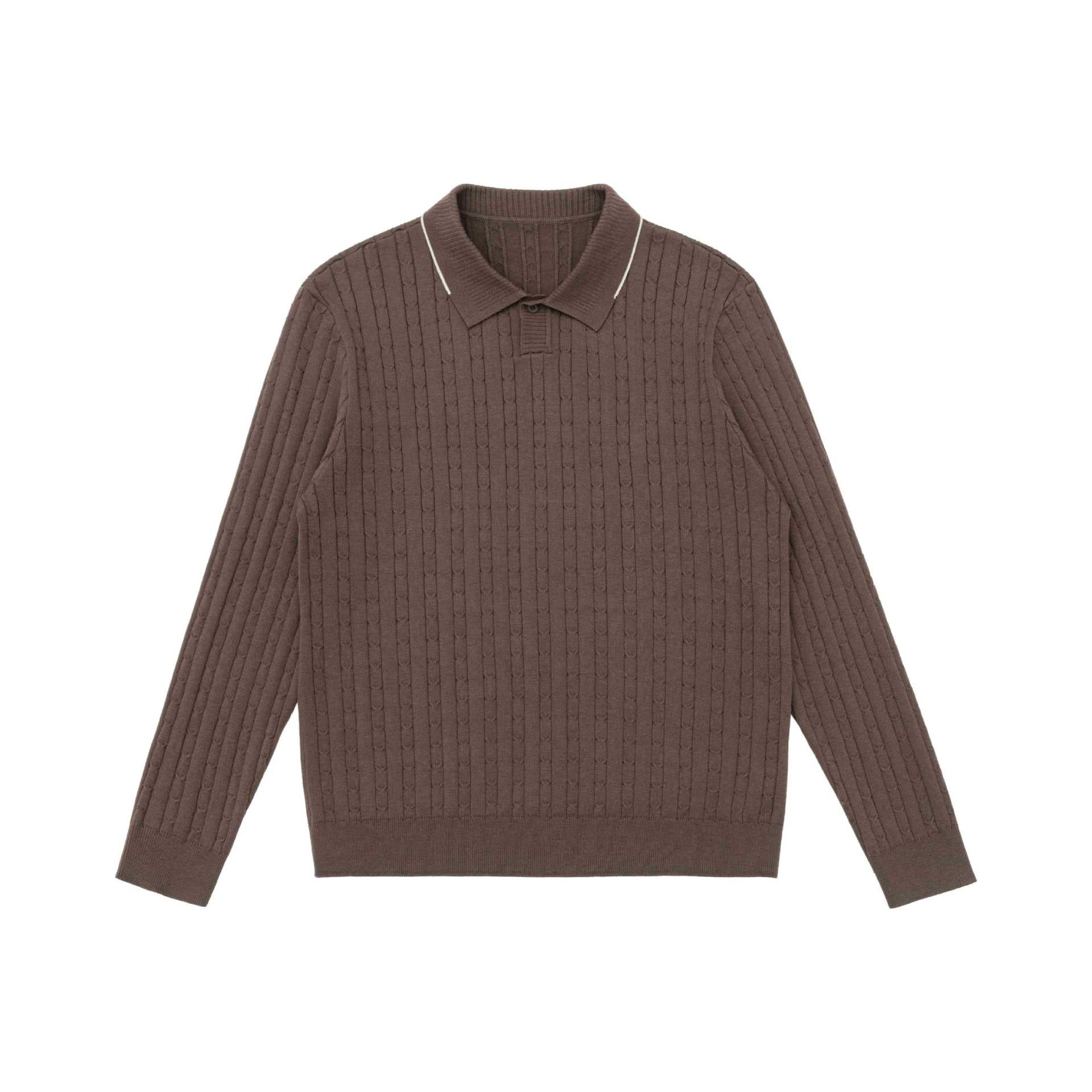 Men's cable knit polo collar pullover with half button placket Chichicherry