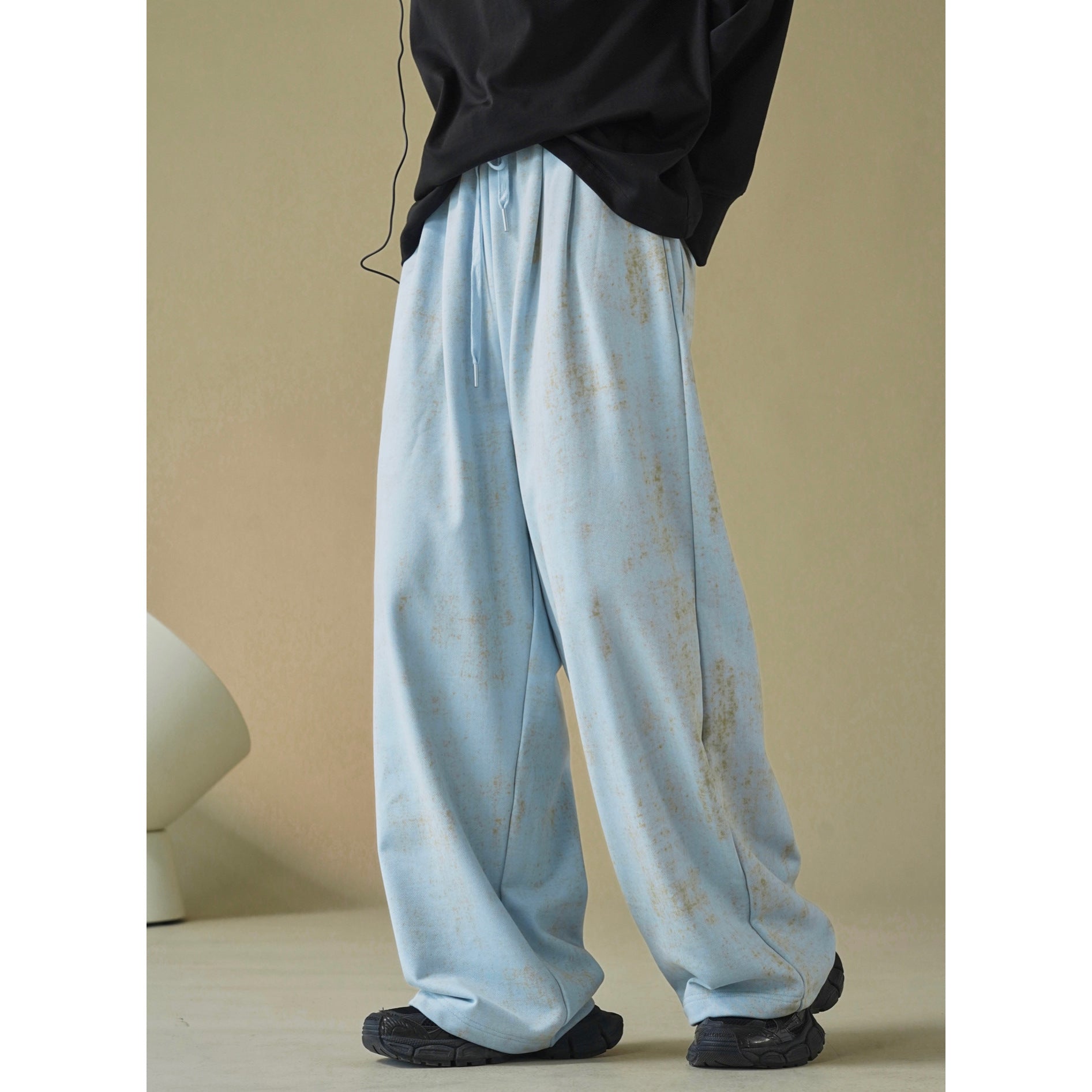 Women's Wide Lounge Palazzo Pants made of French Terry with High Waist, Elastic and Drawstring Chichicherry