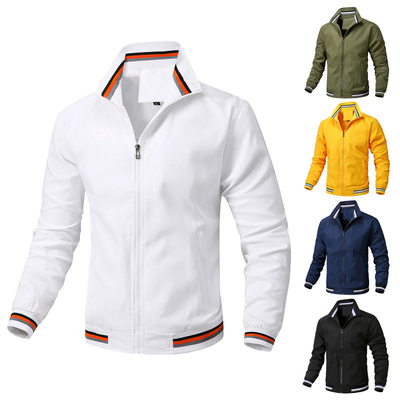 Men's Sporty-Light College Bomber Jacket with Ribbed Collar and Stripe Details Chichicherry