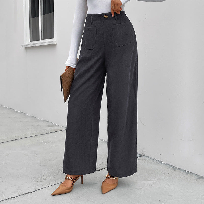 Women's wide corduroy pants with high waist, patch pockets, and wide legs Chichicherry