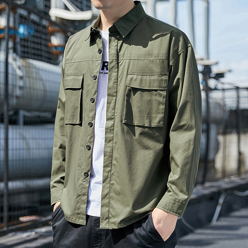 Men's overshirt in utility canvas look with chest patch pockets and straight cut Chichicherry