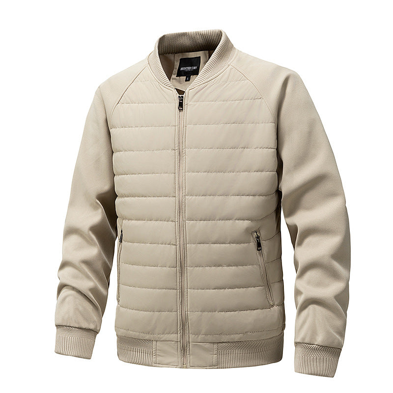 Men's Lightweight Hybrid Bomber Jacket with Quilted Front Raglan Sleeves and Ribbed Cuffs Chichicherry