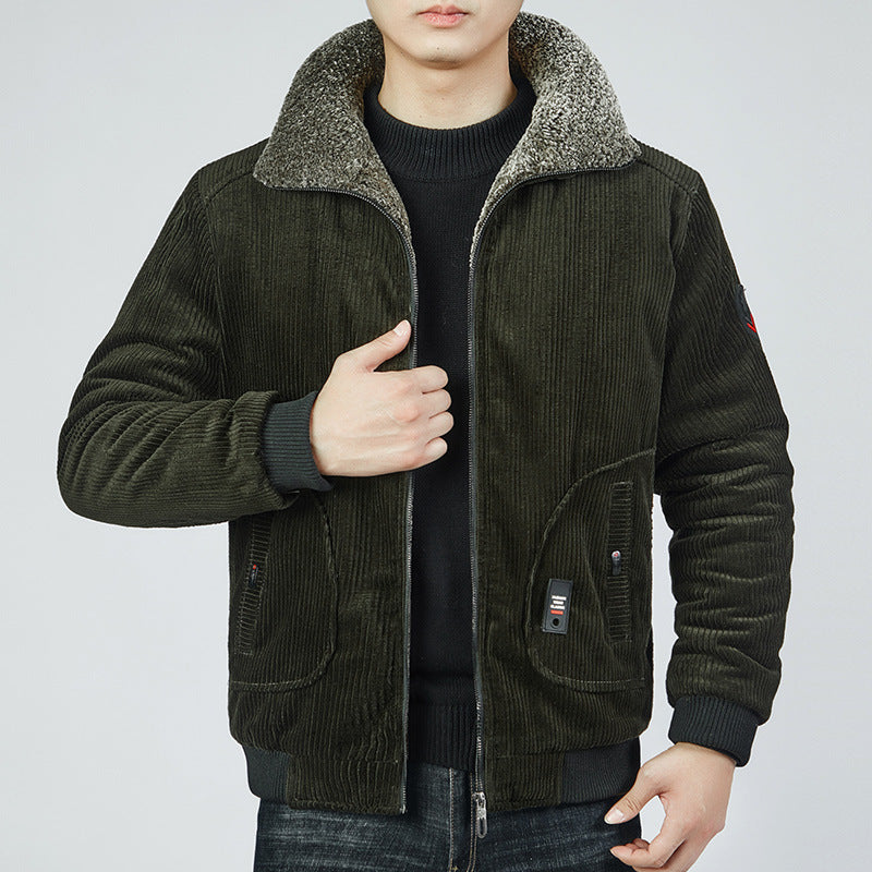 Men's corduroy bomber jacket with sherpa collar, thermo lining, and utility pockets Chichicherry