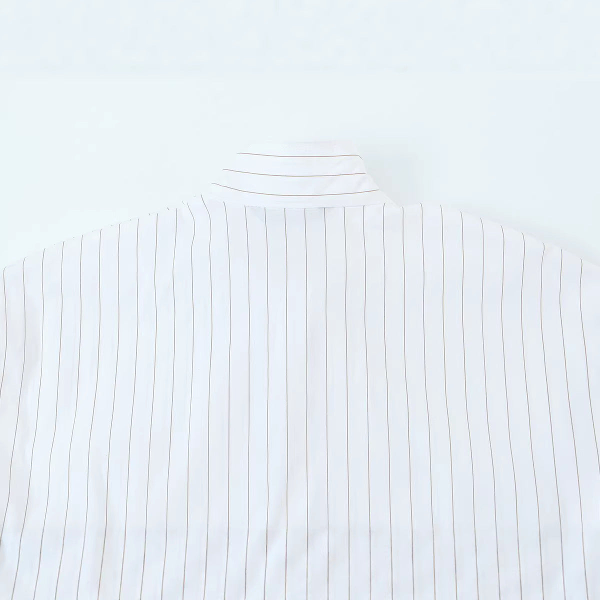 Women Bow Collar Blouse with Fine Pinstripe and Loose Silhouette Chichicherry