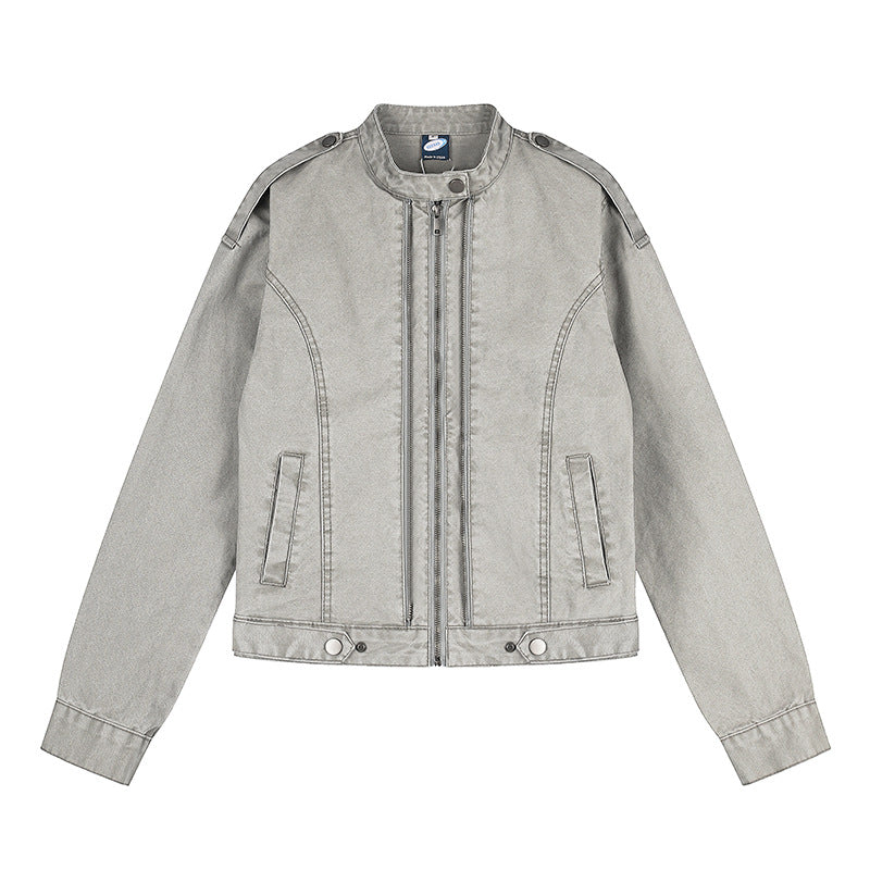 Women's Short-Cut Utility Jacket with Stand-Up Collar and Epaulettes Chichicherry