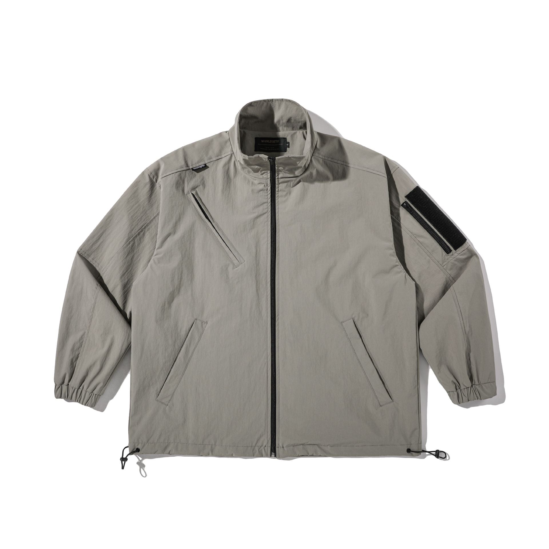Unisex Lightweight Technical Wind Parka with Drawstring, Zipper Pockets and Sleeve Utility Pocket Chichicherry