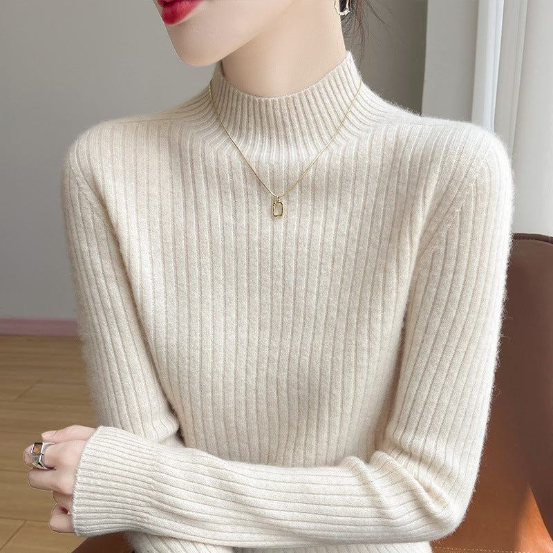 Women's Narrow Ribbed Knitted Mock Neck with Extra Soft Cashmere Look Chichicherry