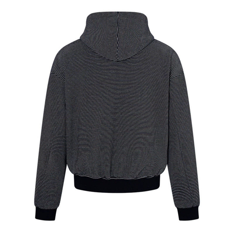 Ladies fine stripe zip jacket with high stand-up collar, kangaroo pockets and elastic hem Chichicherry