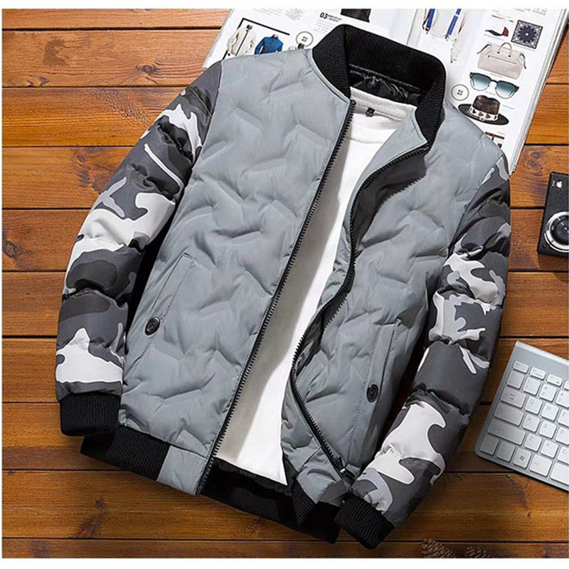 Men's quilted bomber jacket with camouflage sleeves and ribbed cuffs Chichicherry