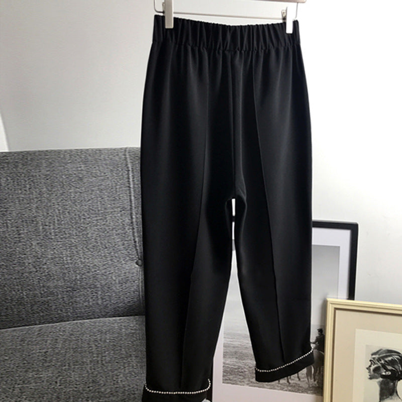 Women's Elegant Chino Pants with Decorative Pearl Details Chichicherry