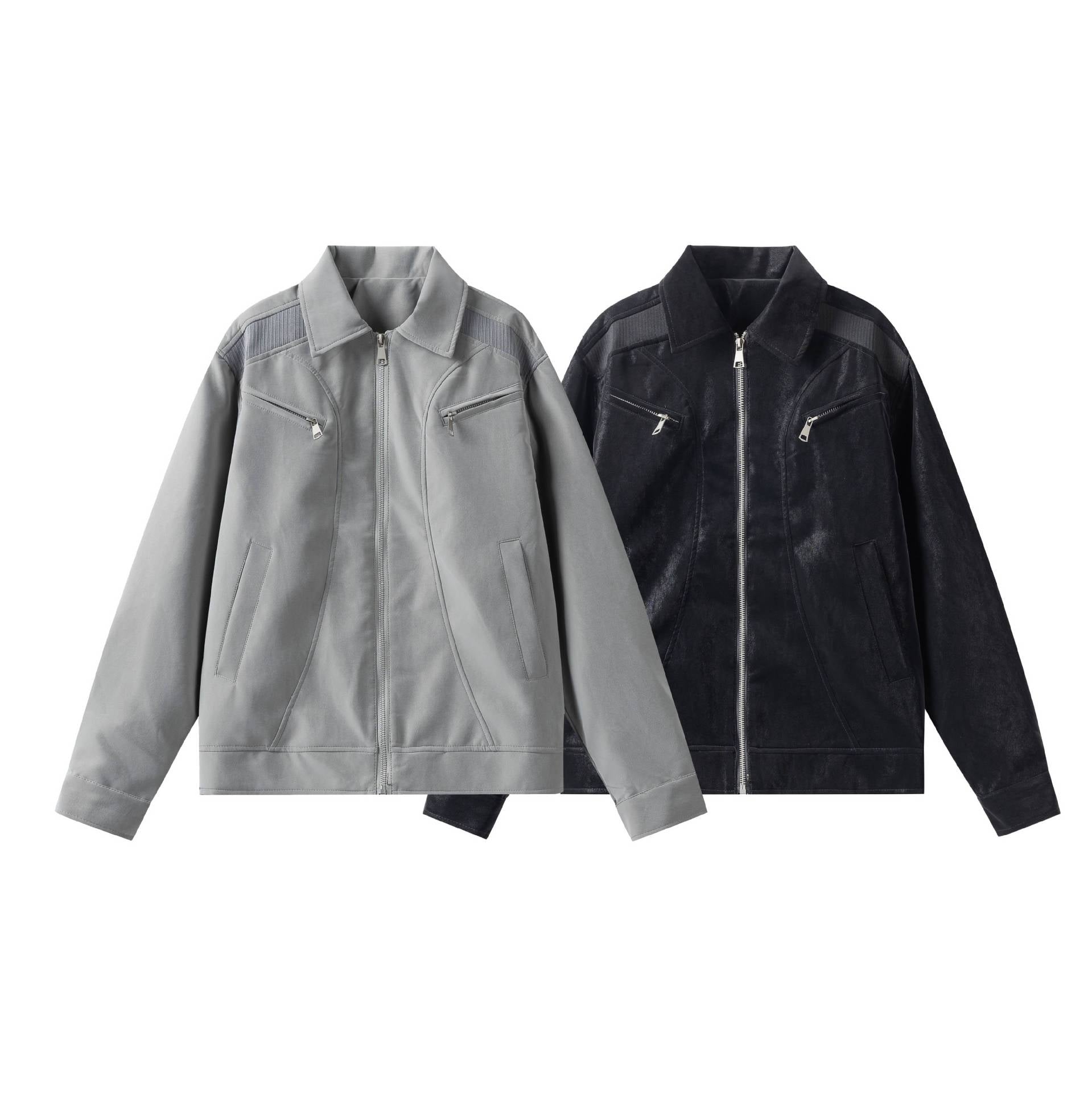 Men's Lightweight Bomber Jacket in Field Style with Full-length Zipper and Zipper Chest Pockets Chichicherry
