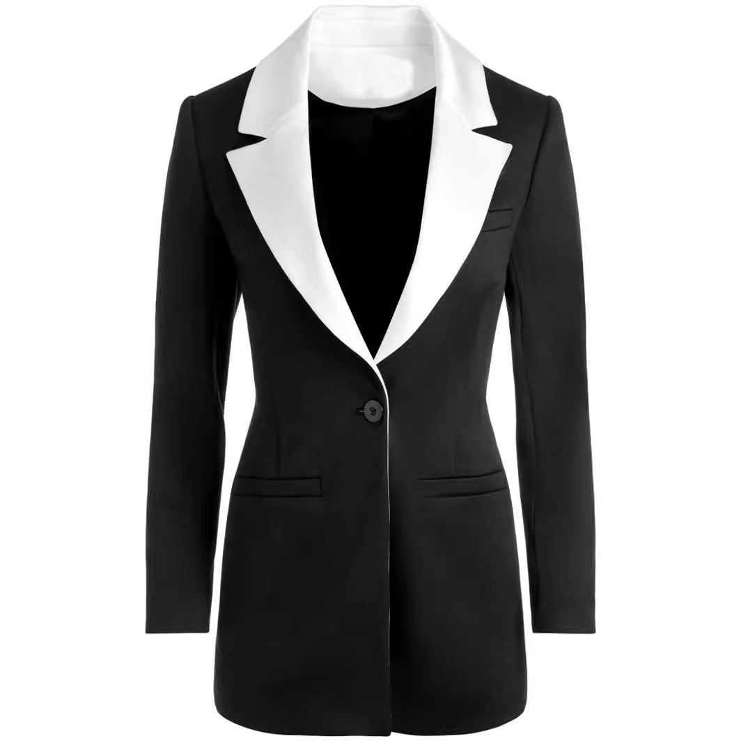 Ladies Elegant Two-Piece Tuxedo Set with Contrasting Shawl Collar and Flared Trouser Chichicherry