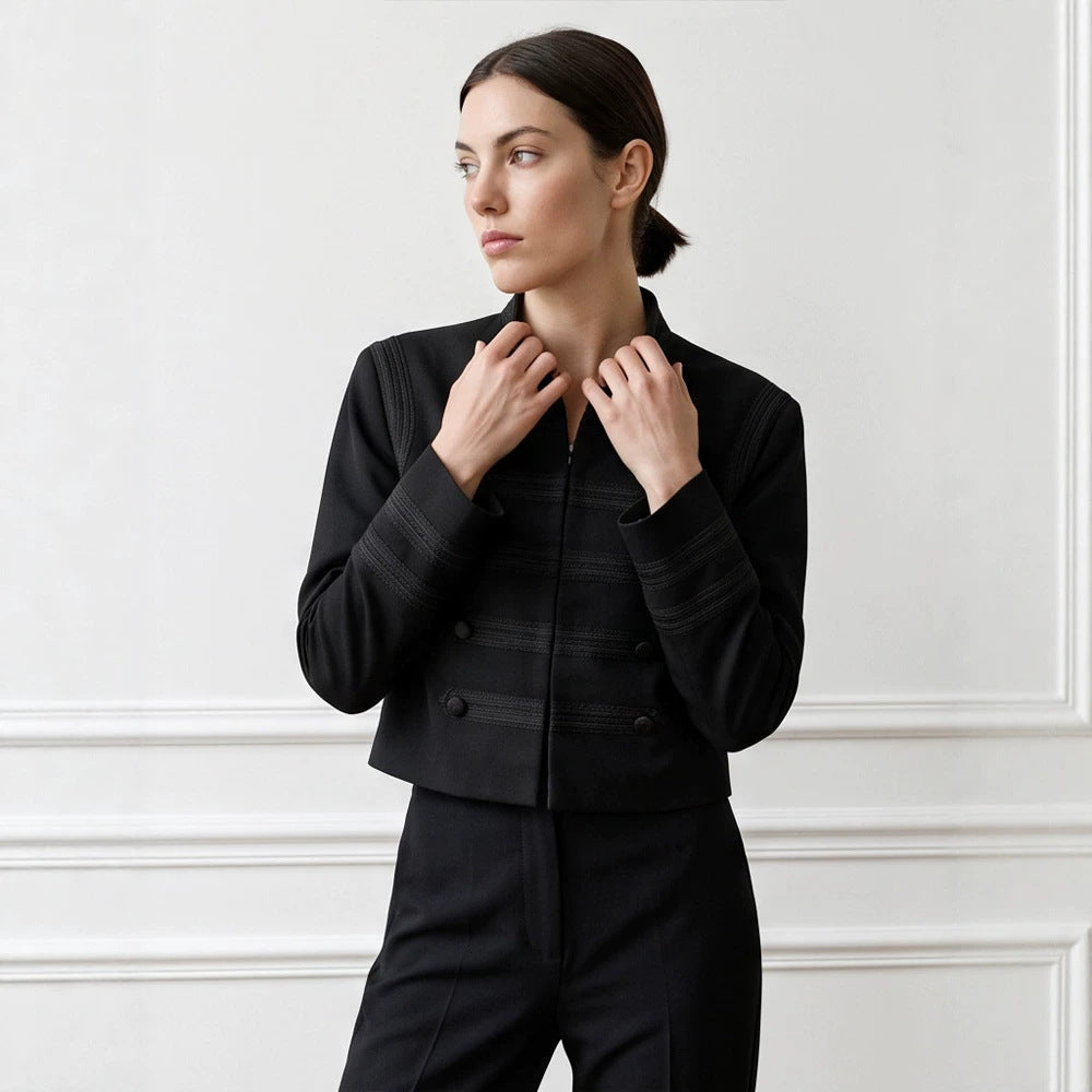 Women's cropped military-style jacket with double-breasted and decorative quilting details Chichicherry