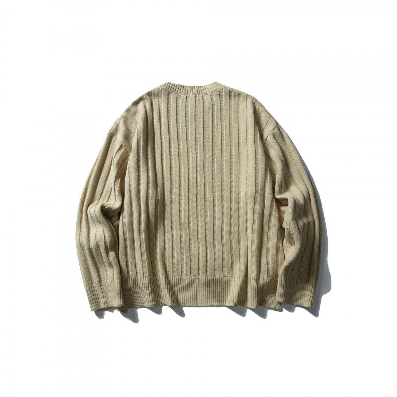 Unisex Grob Ribbed Oversize Knit Sweater with Round Neck and Extended Hem Chichicherry