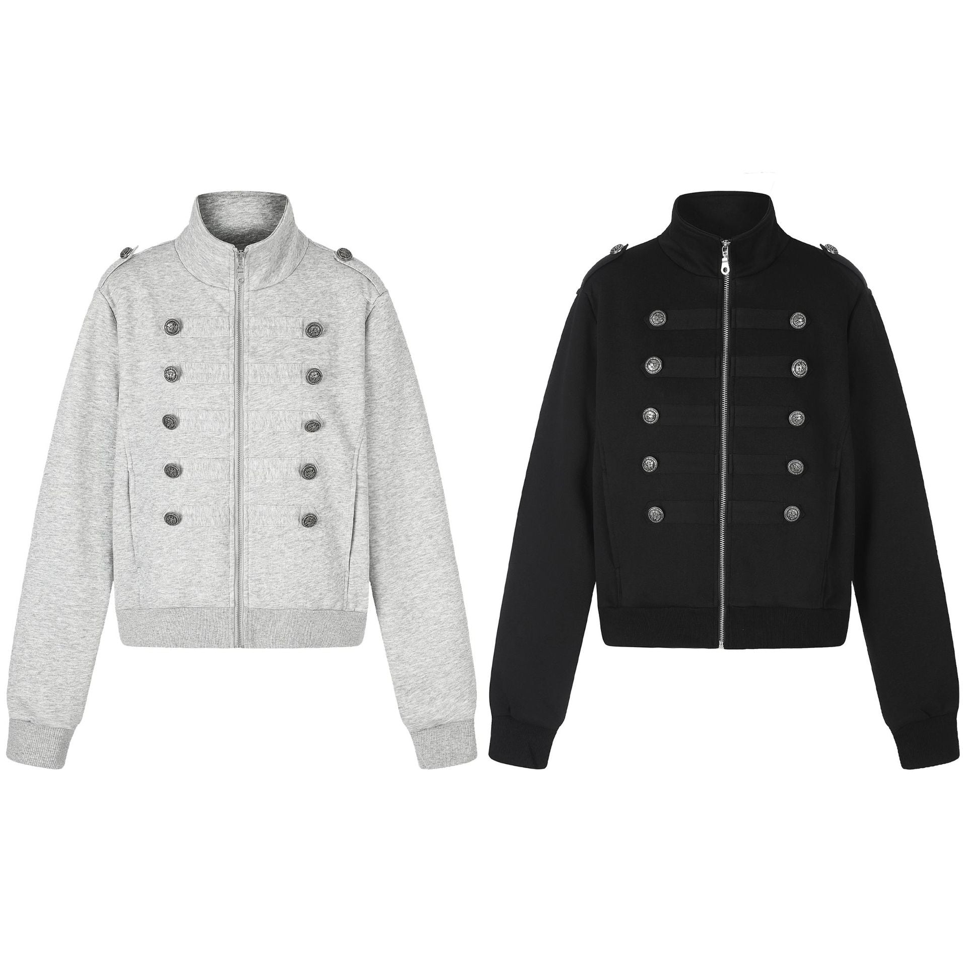 Women's Short Sweat Jacket in Military Style with Stand-Up Collar Chichicherry